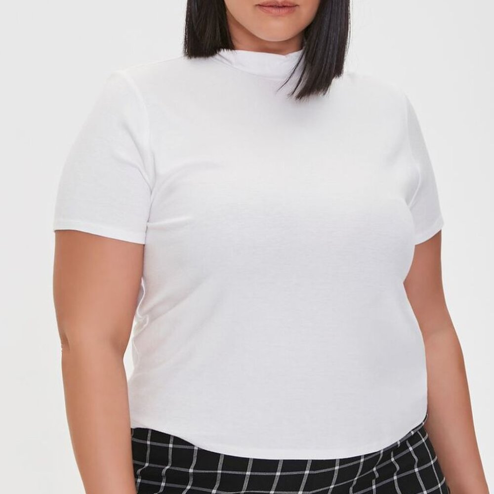 Forever 21 Plus Mock Neck Knit Crop Top — Ivory 2XL - Picture 1 of 7